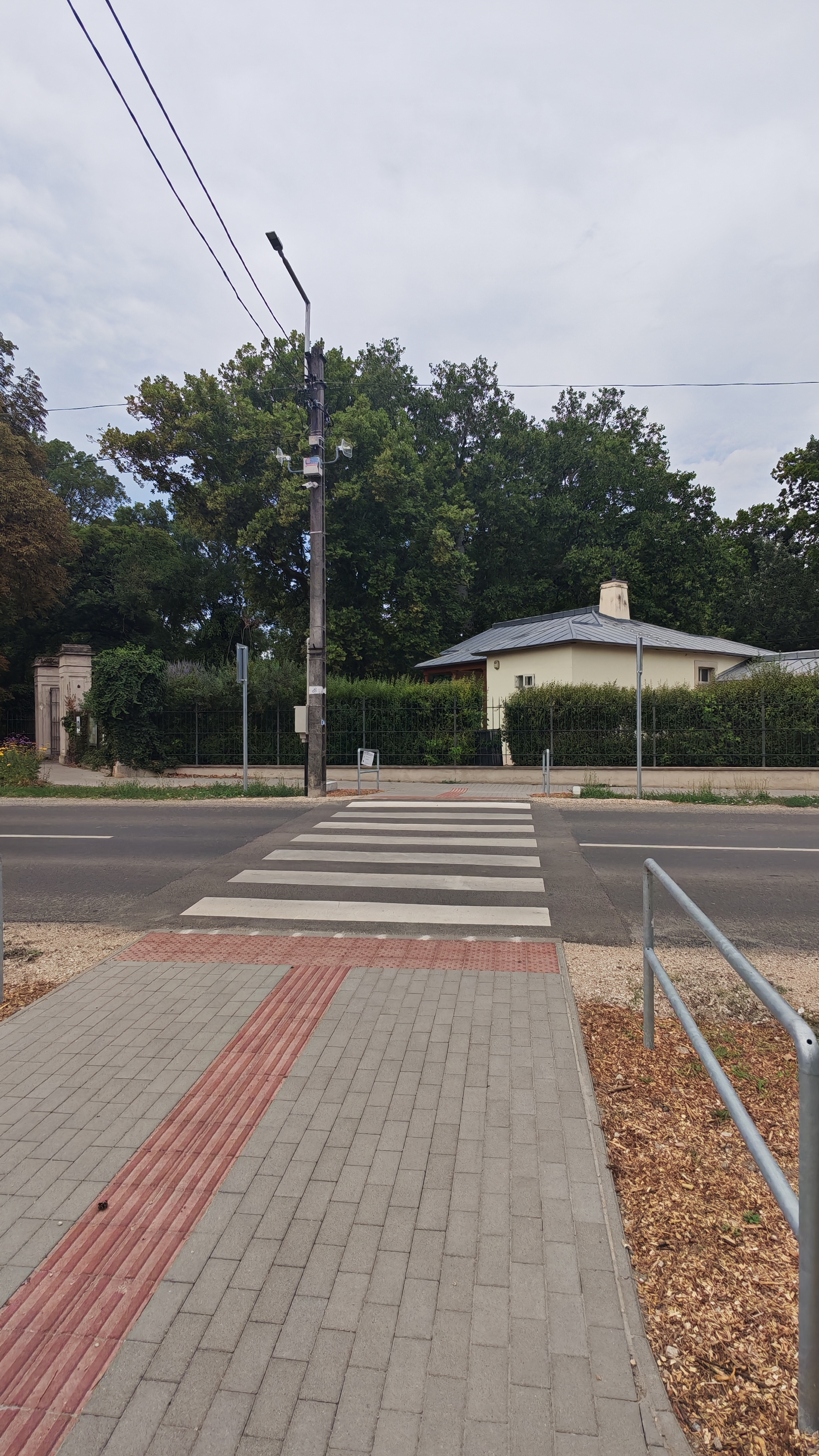 Közvilágítási oszlop kamerával a gyalogos-átkelőnél